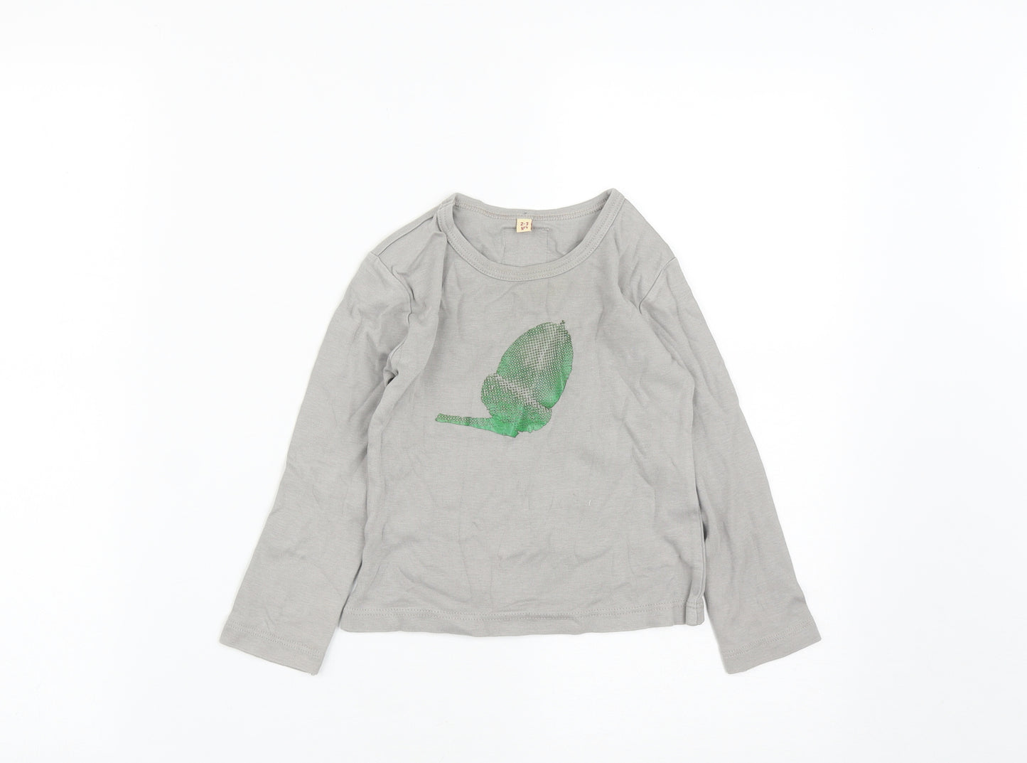 Twisted Twee Girls Grey  Cotton Basic Casual Size 2-3 Years Round Neck  - Acorn Print