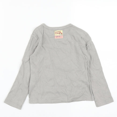 Twisted Twee Girls Grey  Cotton Basic Casual Size 2-3 Years Round Neck  - Acorn Print