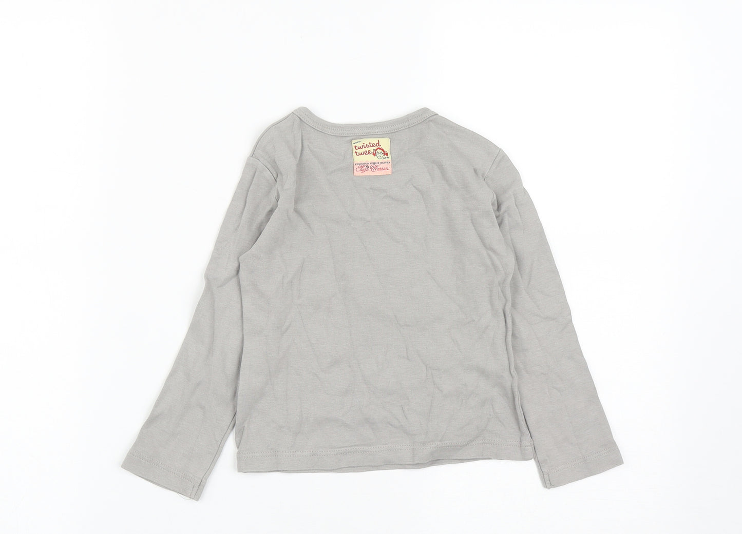 Twisted Twee Girls Grey  Cotton Basic Casual Size 2-3 Years Round Neck  - Acorn Print