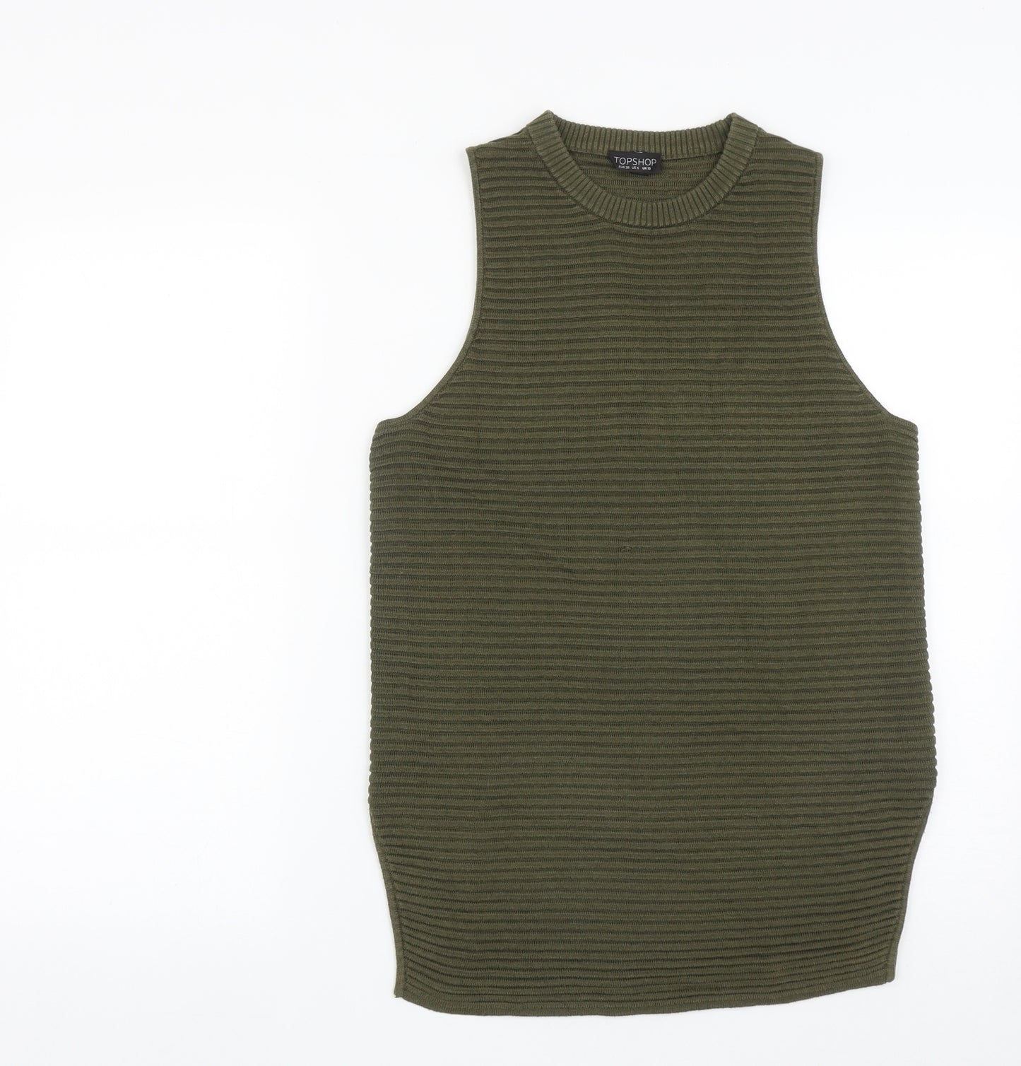 Topshop Womens Green  Acrylic Basic Tank Size 10 Round Neck