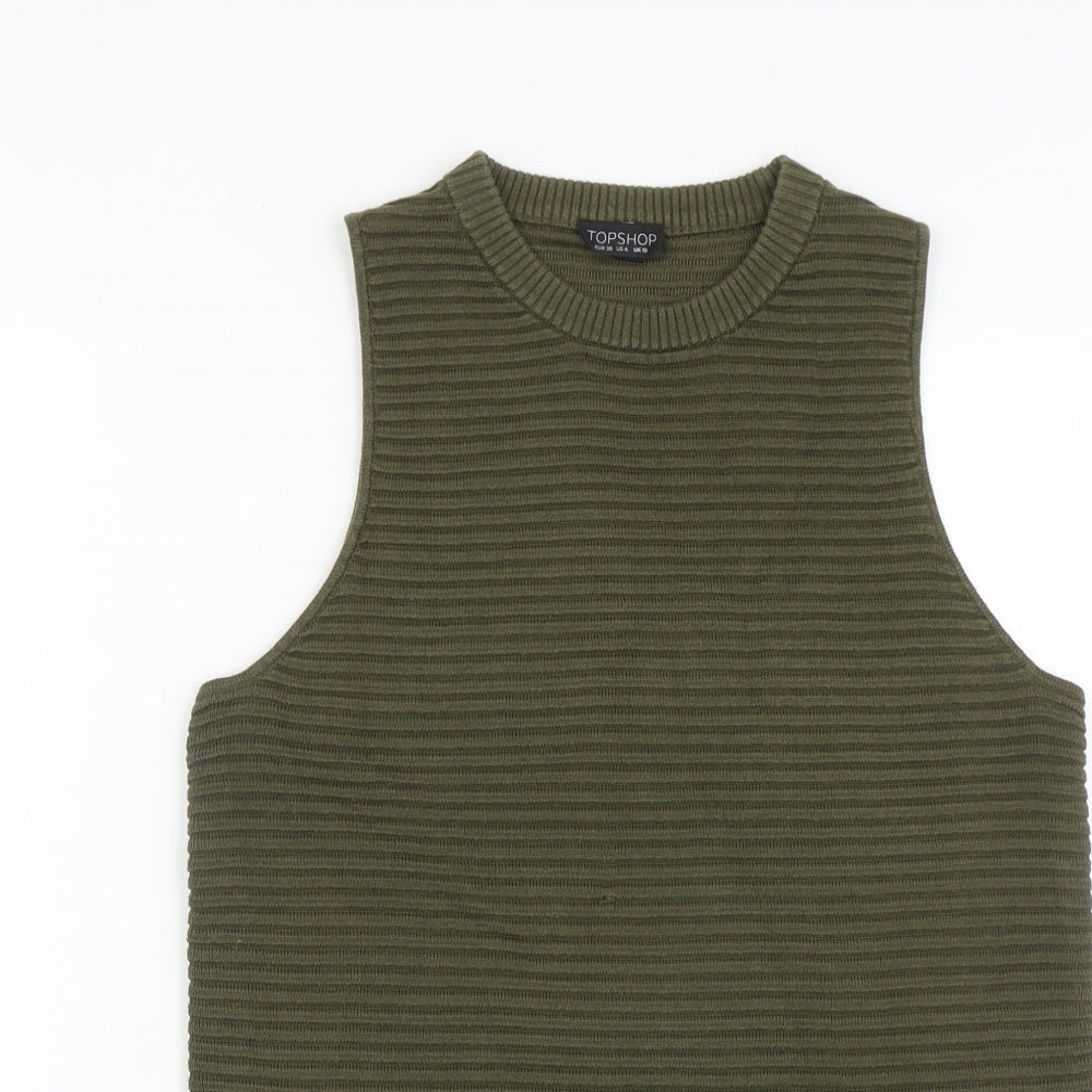 Topshop Womens Green  Acrylic Basic Tank Size 10 Round Neck