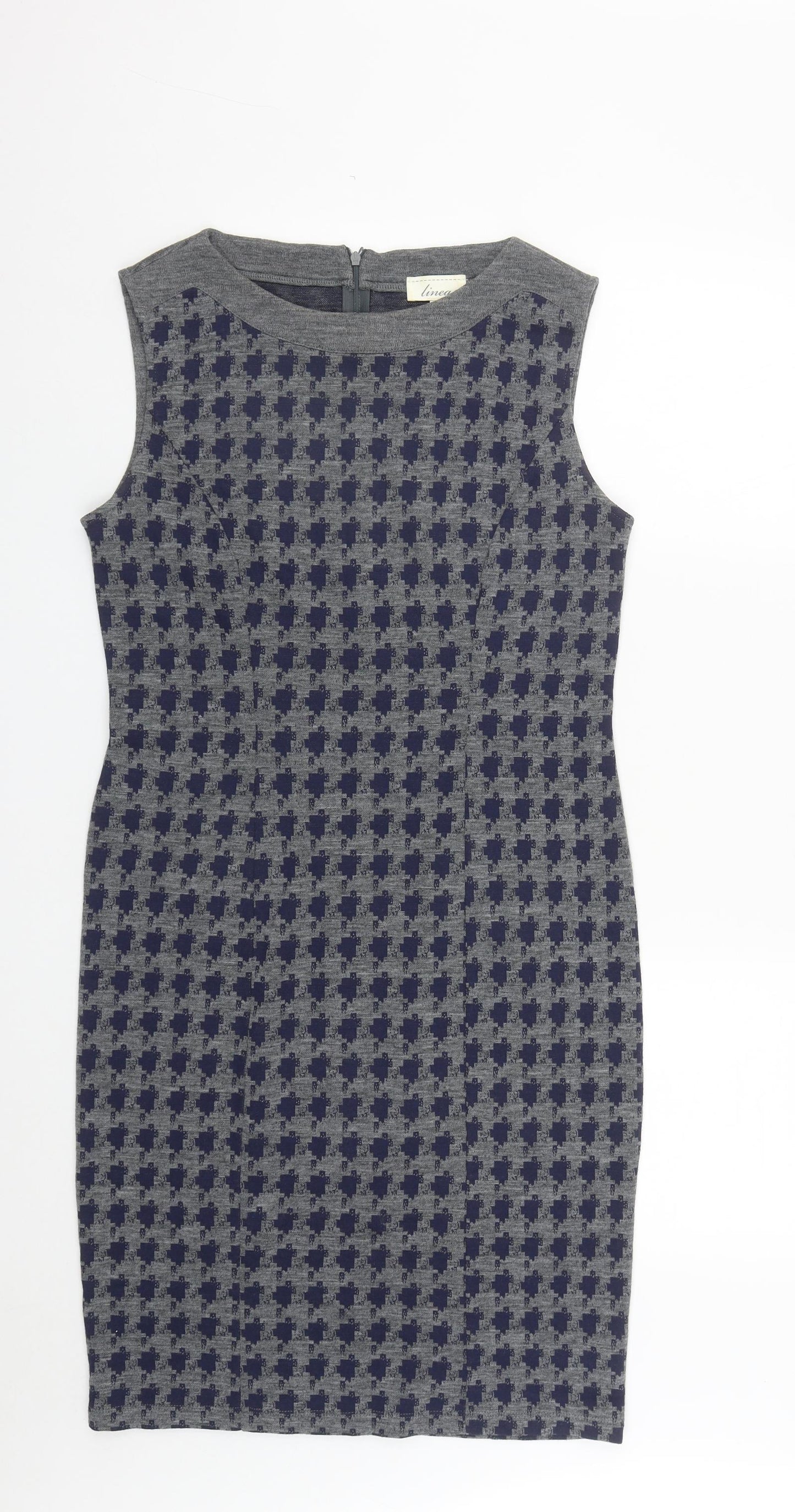 Linea Womens Gold Houndstooth Viscose A-Line  Size 12  Round Neck Zip