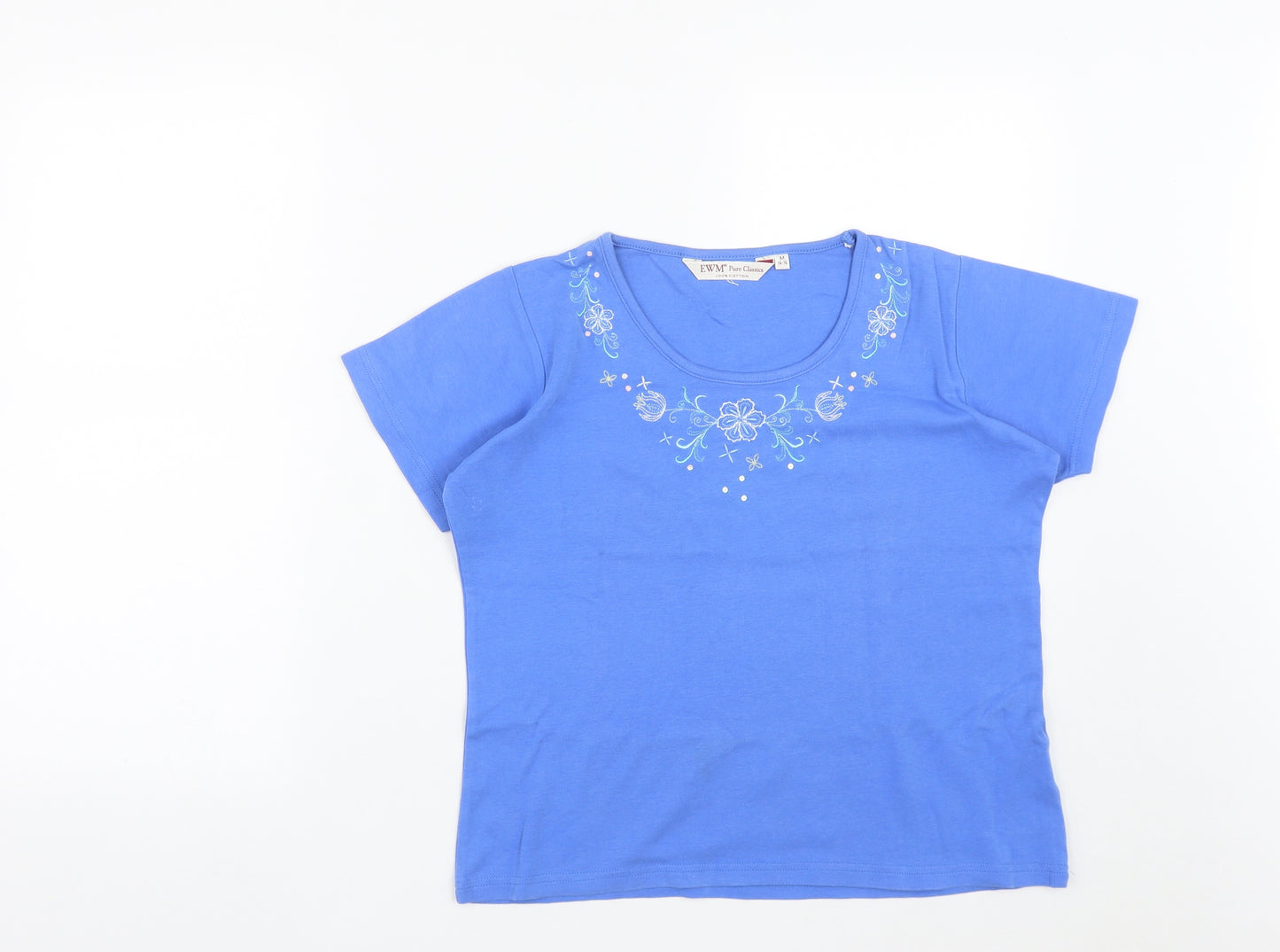 EMW Womens Blue  Cotton Basic T-Shirt Size M Round Neck