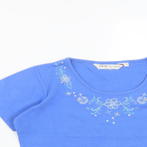 EMW Womens Blue  Cotton Basic T-Shirt Size M Round Neck