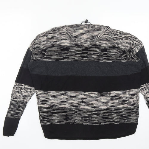 Betty Jackson Womens Black Round Neck Striped Viscose Pullover Jumper Size 16