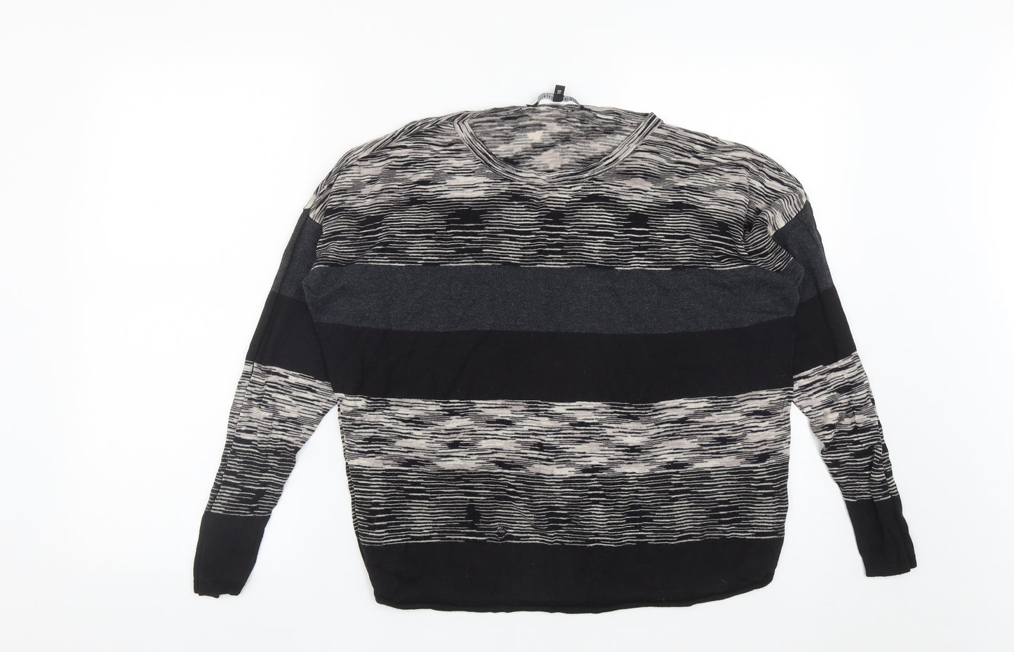 Betty Jackson Womens Black Round Neck Striped Viscose Pullover Jumper Size 16