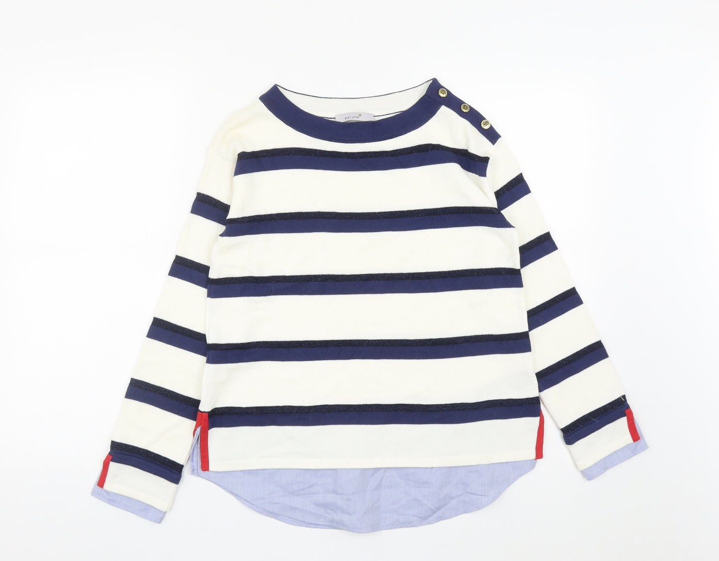Marks and Spencer Womens White Round Neck Striped Cotton Pullover Jumper Size 8