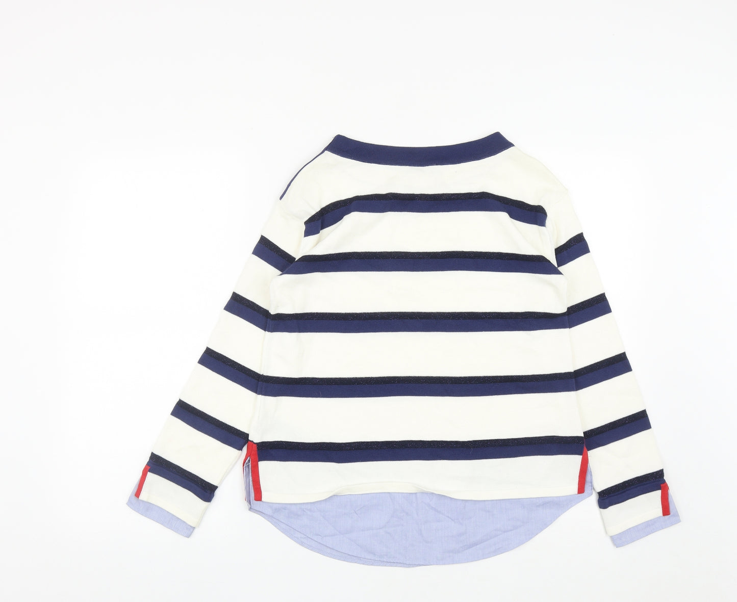 Marks and Spencer Womens White Round Neck Striped Cotton Pullover Jumper Size 8