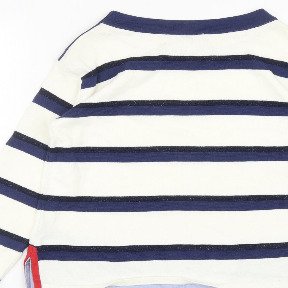 Marks and Spencer Womens White Round Neck Striped Cotton Pullover Jumper Size 8