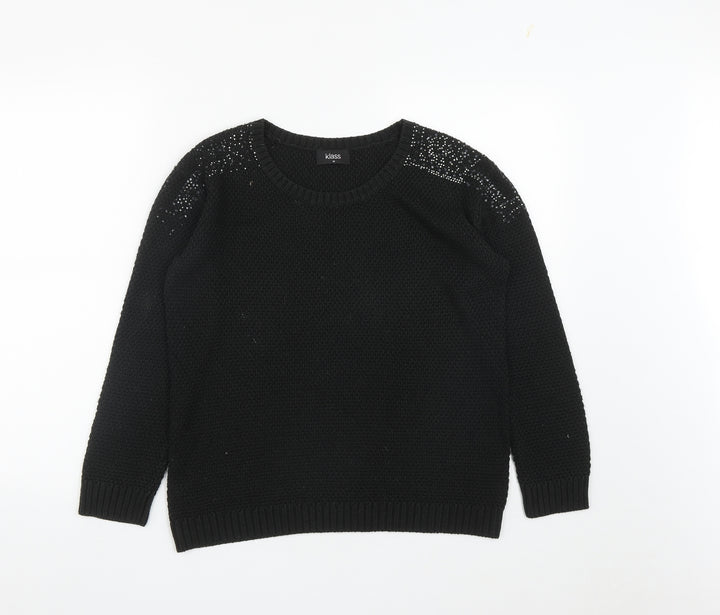 Klass Womens Black Round Neck Acrylic Pullover Jumper Size M