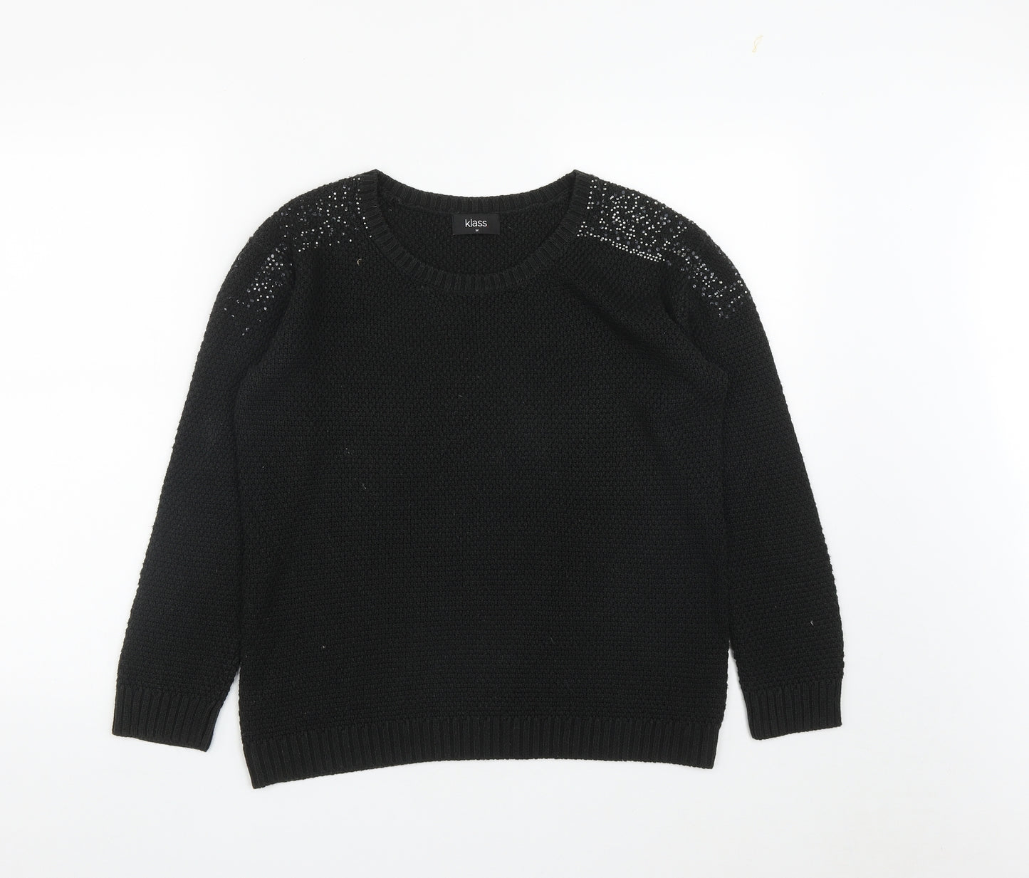 Klass Womens Black Round Neck  Acrylic Pullover Jumper Size M