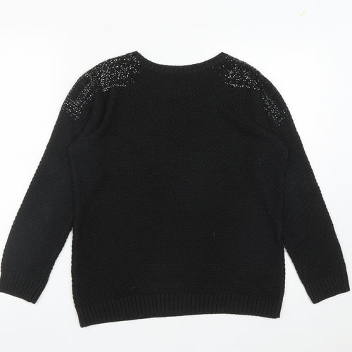 Klass Womens Black Round Neck  Acrylic Pullover Jumper Size M