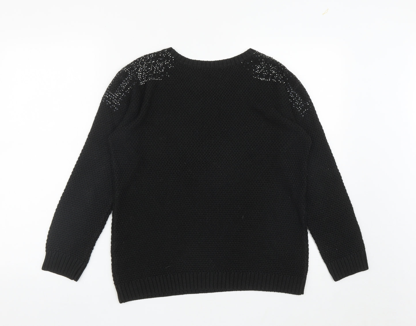 Klass Womens Black Round Neck  Acrylic Pullover Jumper Size M