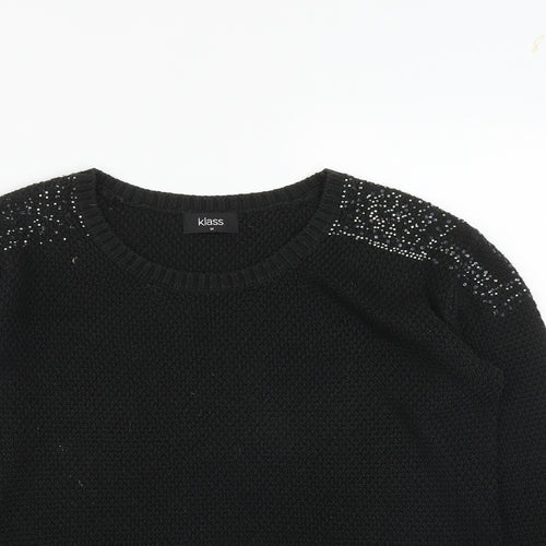 Klass Womens Black Round Neck  Acrylic Pullover Jumper Size M