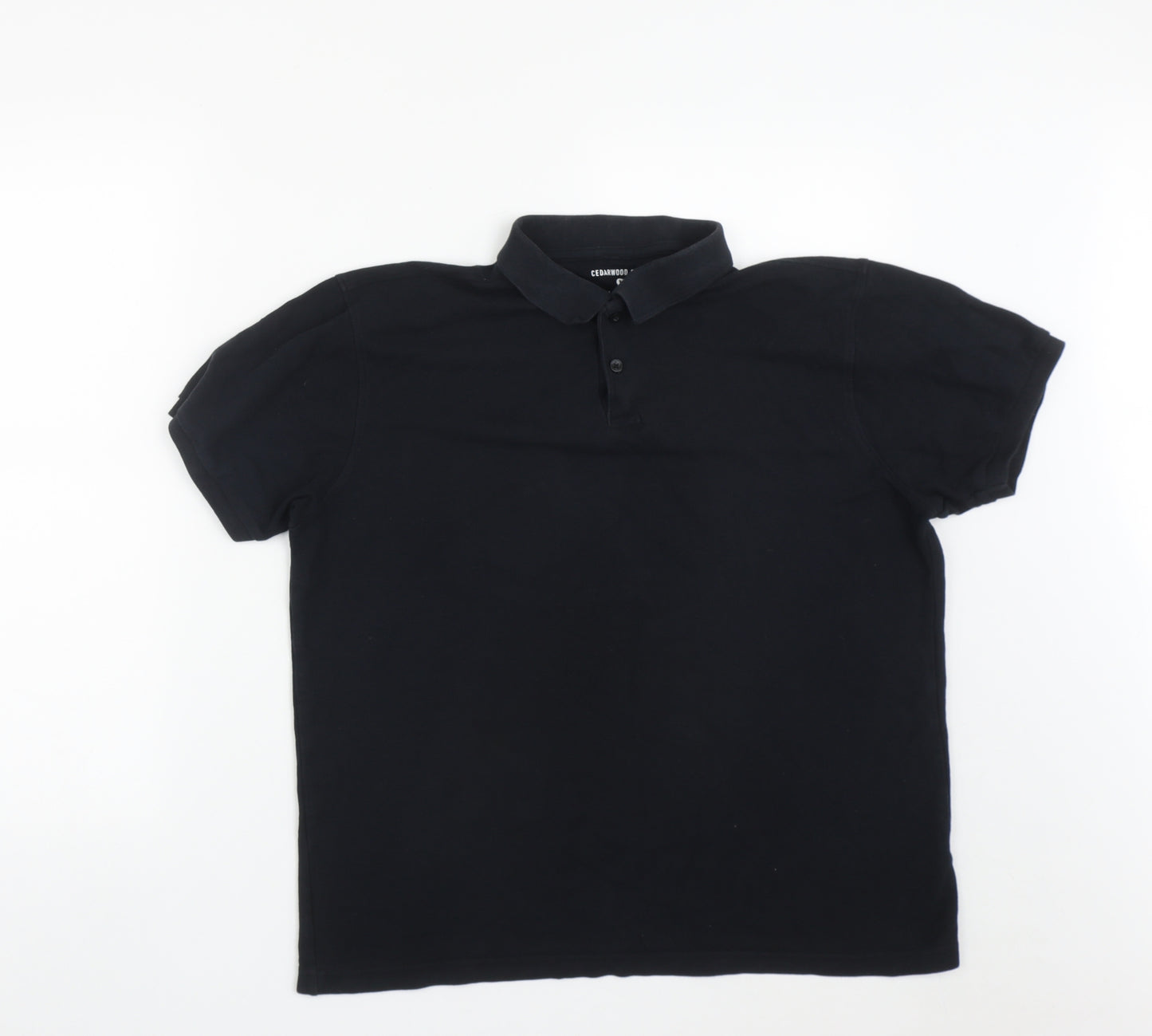Cedar Wood State Mens Black  Cotton  Polo Size L Collared Button
