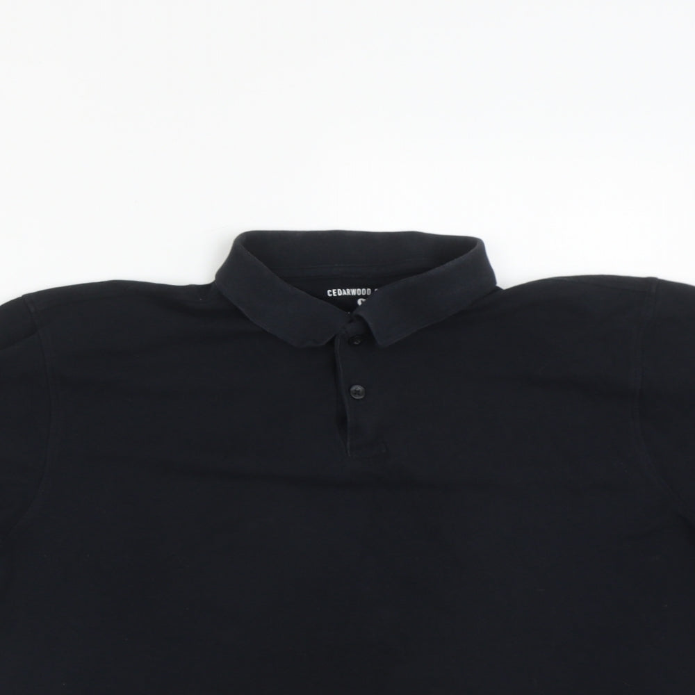 Cedar Wood State Mens Black  Cotton  Polo Size L Collared Button