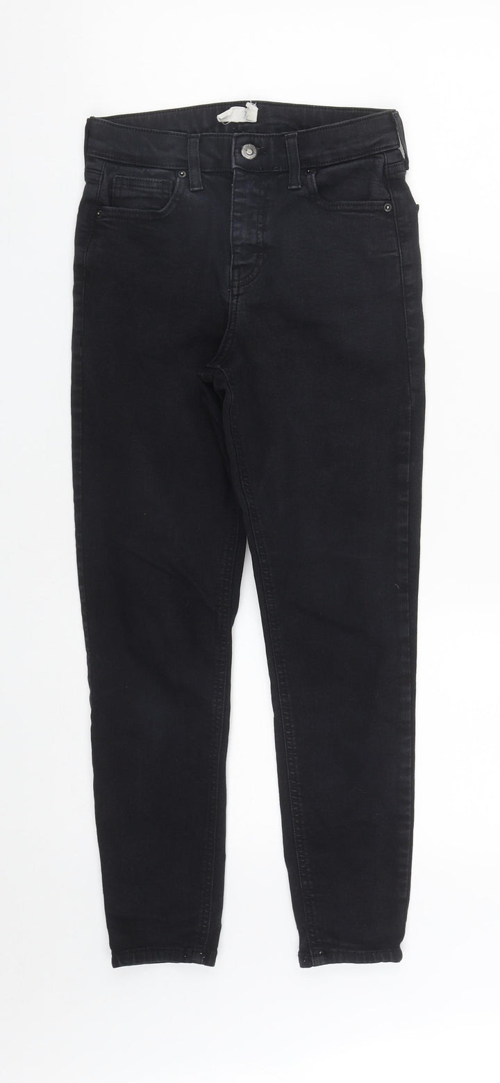 Topshop Womens Black Cotton Cropped Jeans Size 26 in L24 in Regular Zip