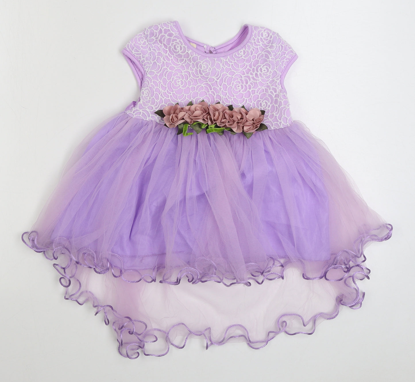 Preworn Girls Purple  Polyester Ball Gown  Size 4-5 Years  Square Neck Button