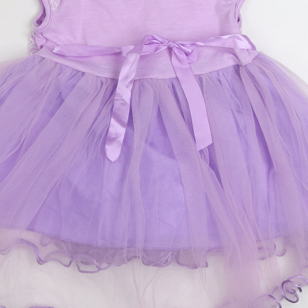 Preworn Girls Purple  Polyester Ball Gown  Size 4-5 Years  Square Neck Button