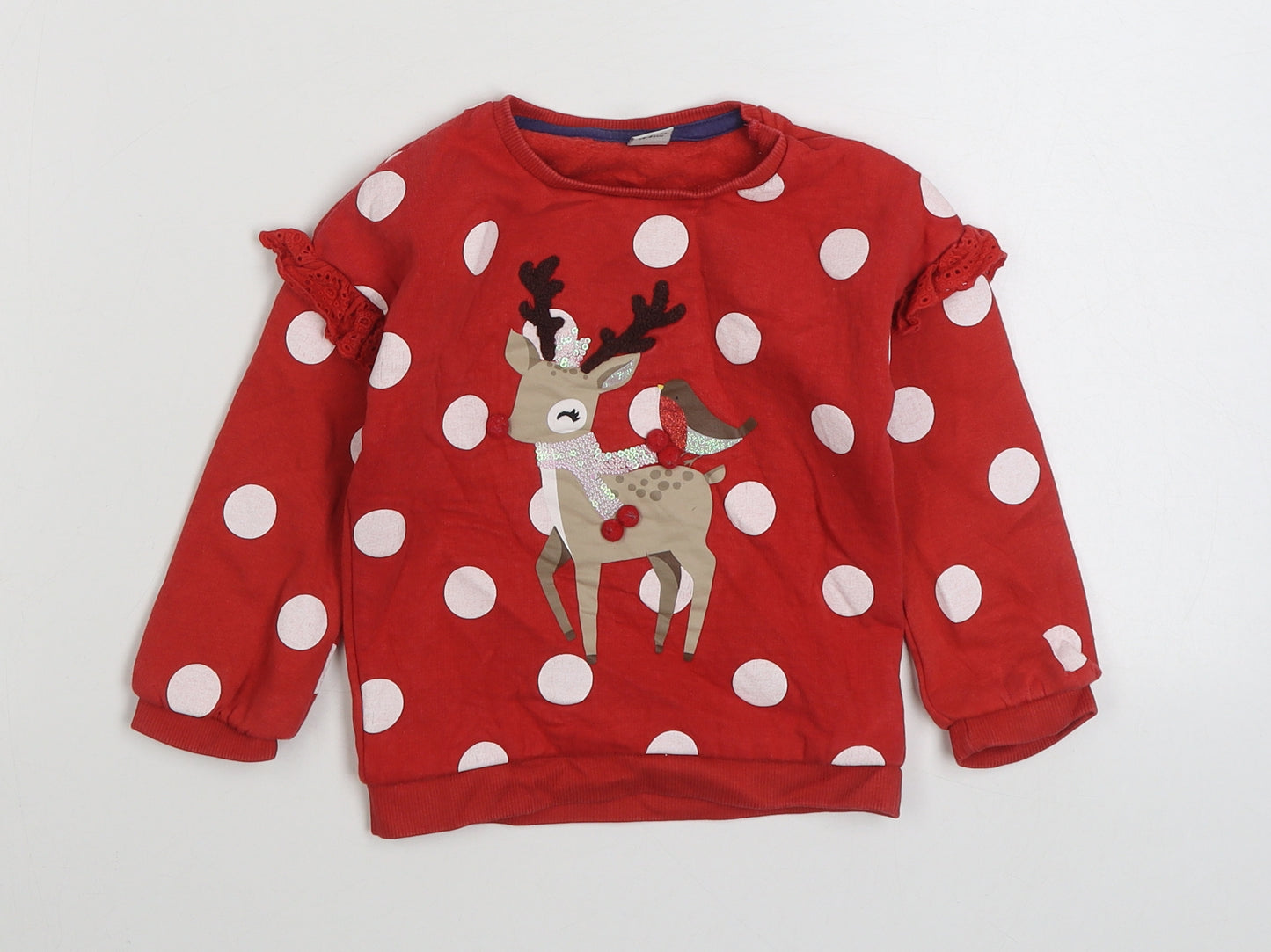 TU Girls Red  Cotton Pullover Jumper Size 18-24 Months  Pullover - Christmas Jumper