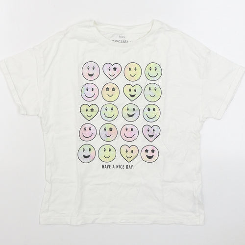 Marks and Spencer Boys White  100% Cotton Basic T-Shirt Size 11-12 Years Round Neck Pullover