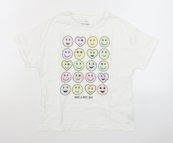 Marks and Spencer Boys White 100% Cotton Basic T-Shirt Size 11-12 Years Round Neck Pullover
