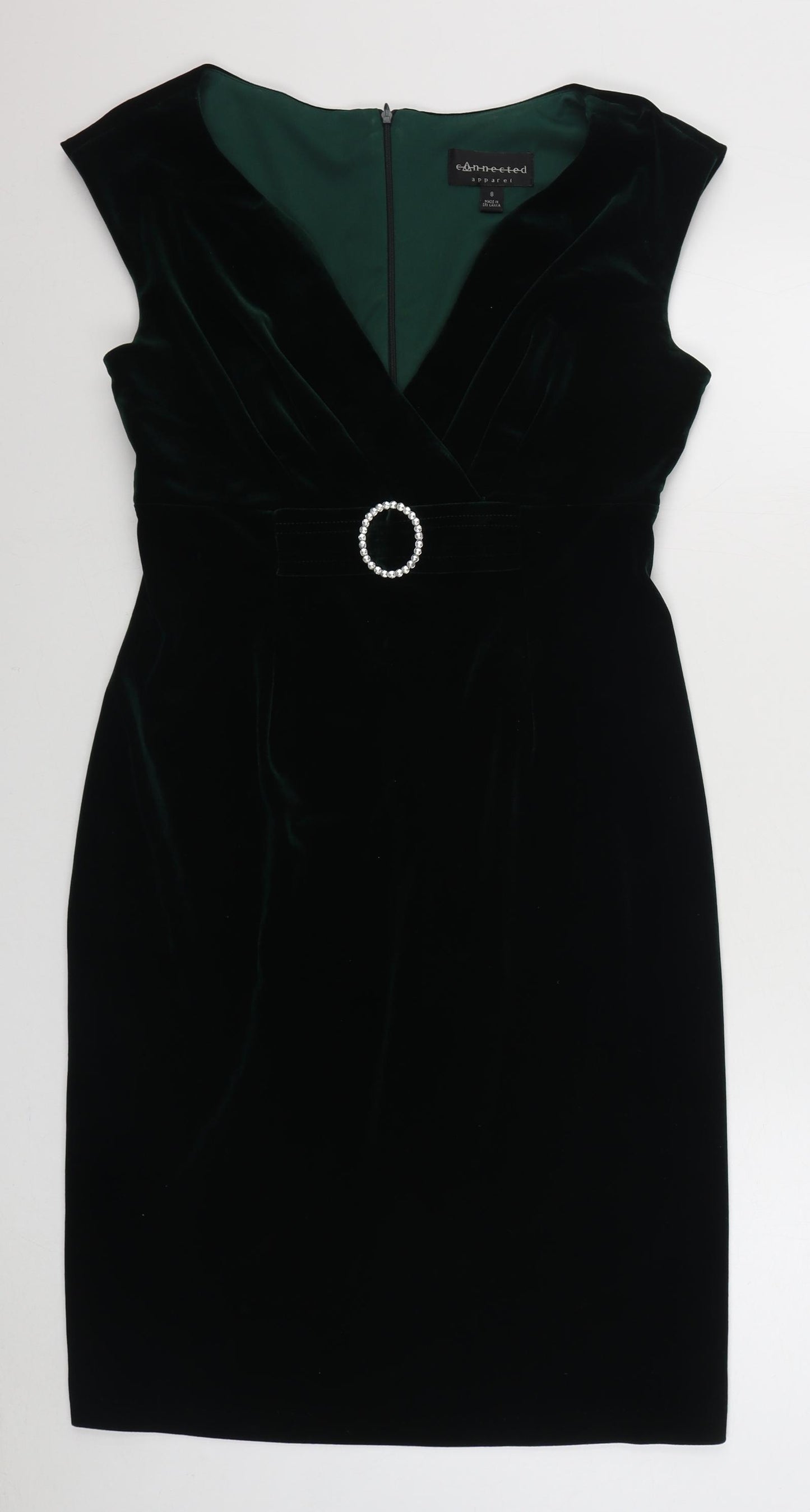 Connected Apparel Womens Green  Polyester Sheath  Size 8  V-Neck Zip