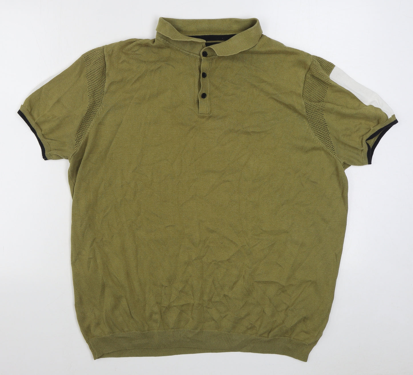 River Island Mens Green  Cotton  Polo Size XL Collared Pullover