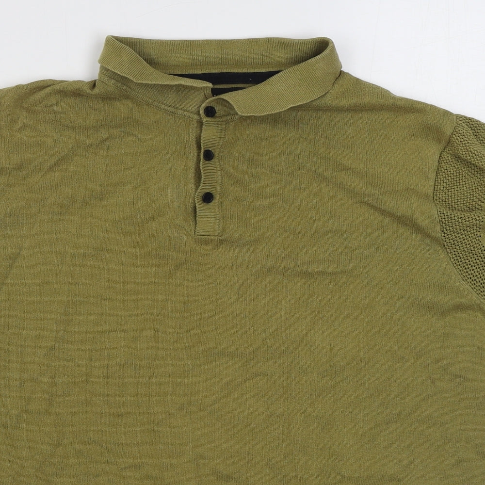 River Island Mens Green  Cotton  Polo Size XL Collared Pullover