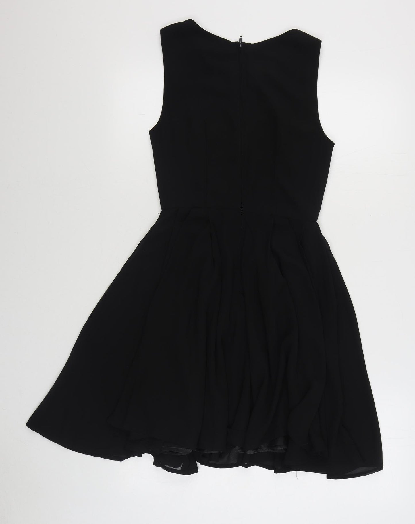 Pagani Womens Black  Polyester Skater Dress  Size 8  Boat Neck Zip