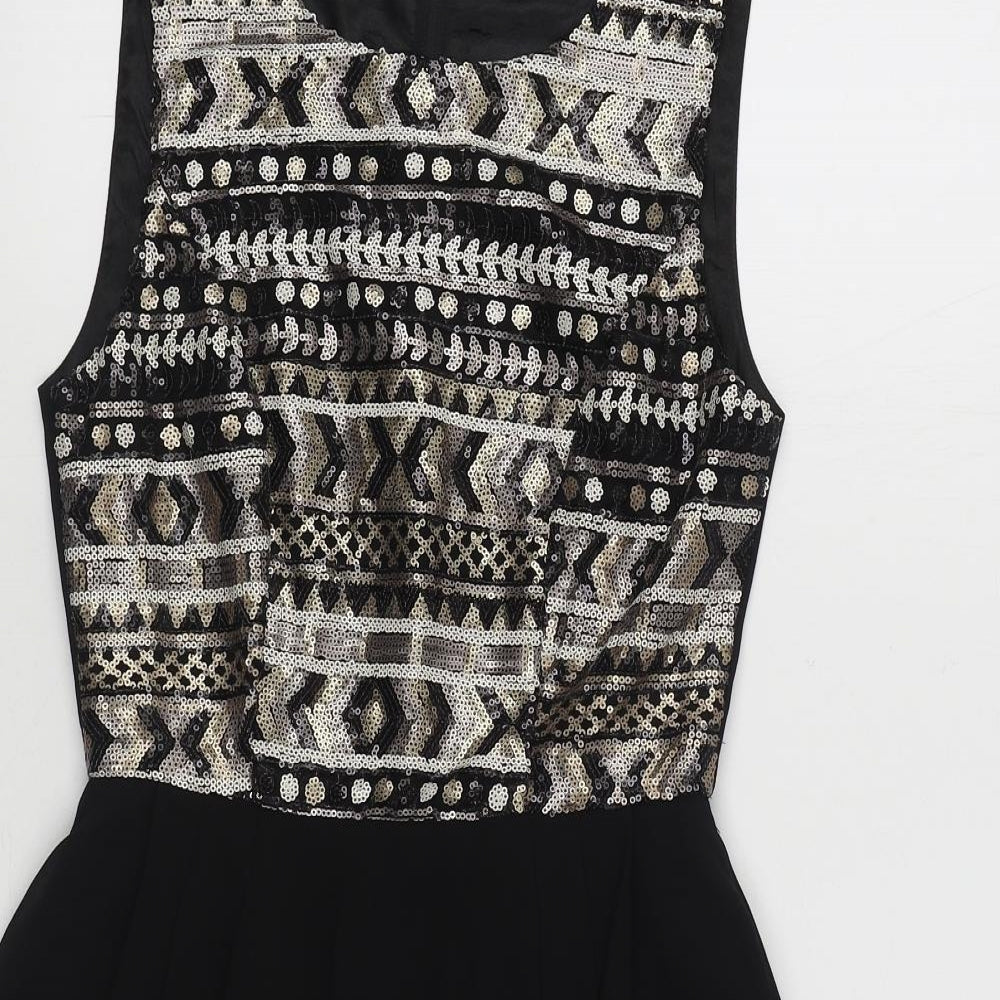 Pagani Womens Black  Polyester Skater Dress  Size 8  Boat Neck Zip