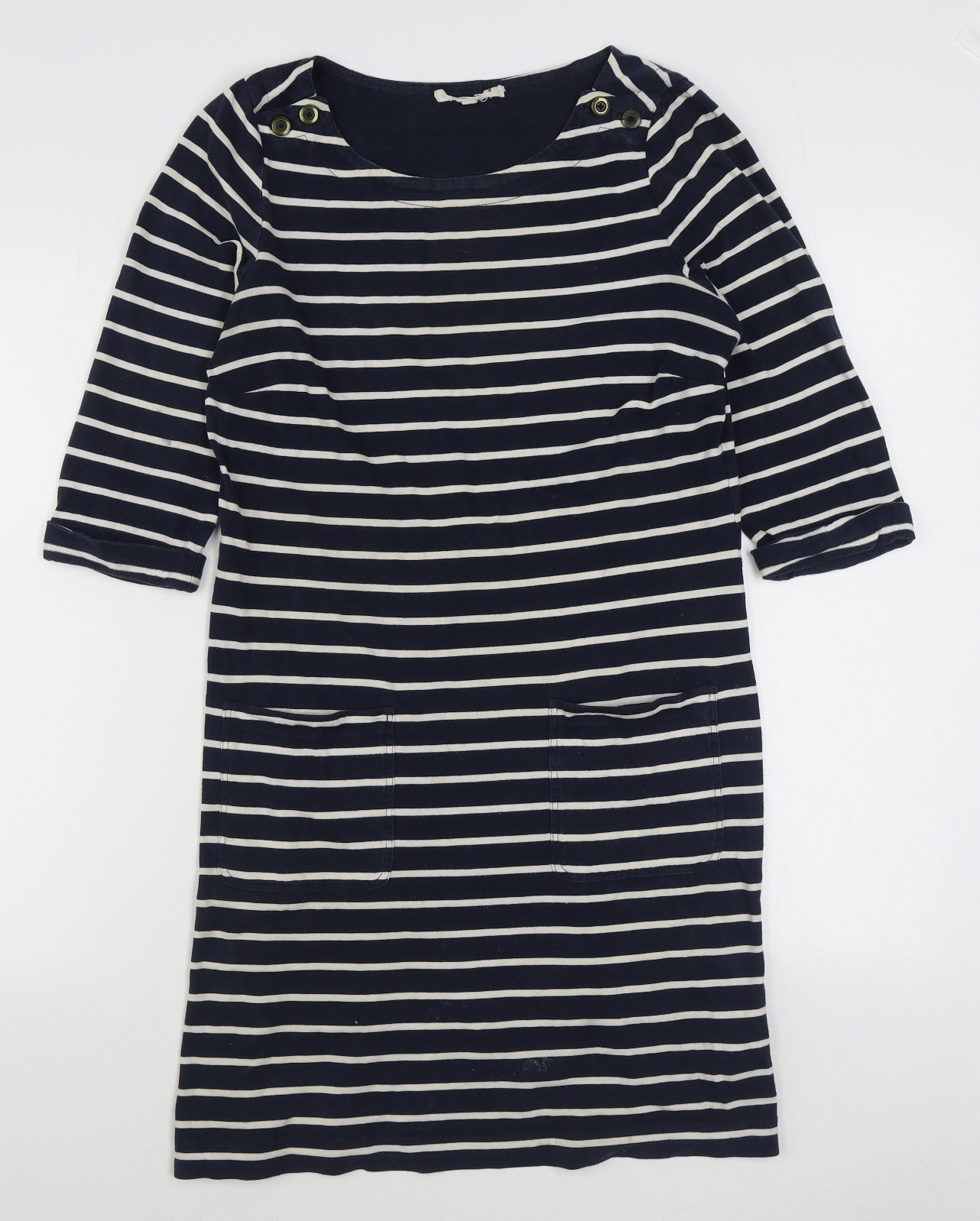 White Stuff Womens Blue Striped 100% Cotton T-Shirt Dress  Size 10  Round Neck Pullover