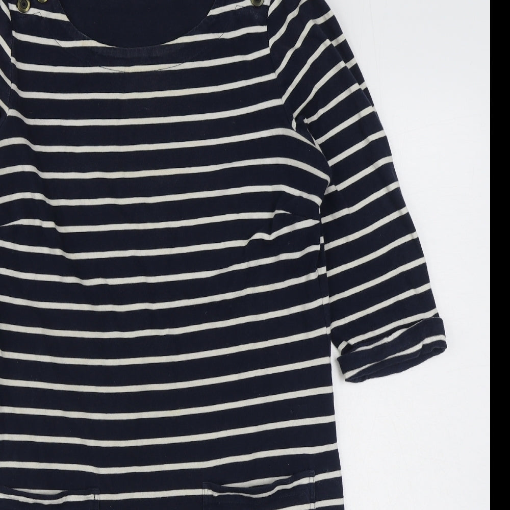 White Stuff Womens Blue Striped 100% Cotton T-Shirt Dress  Size 10  Round Neck Pullover