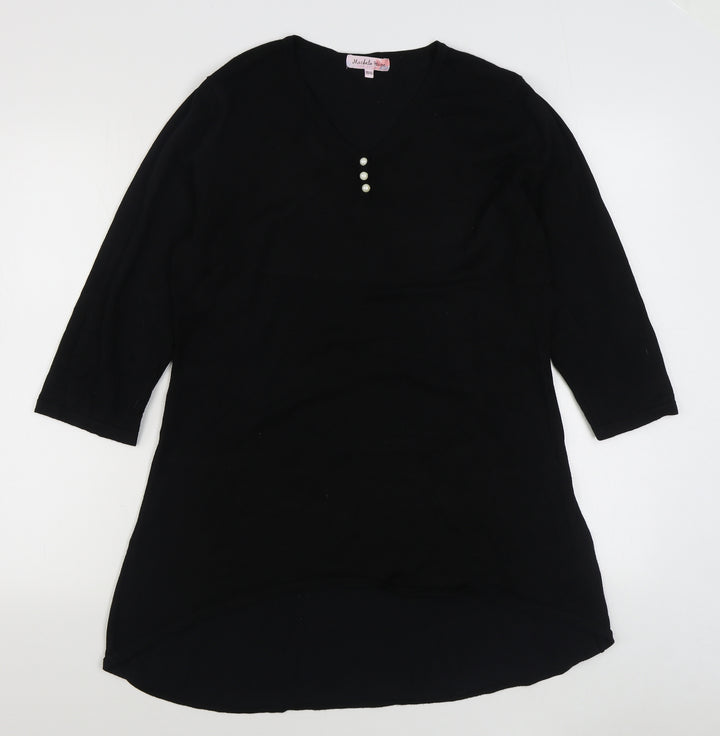 Michele Hope Womens Black  Viscose Jumper Dress  Size 10  V-Neck Pullover