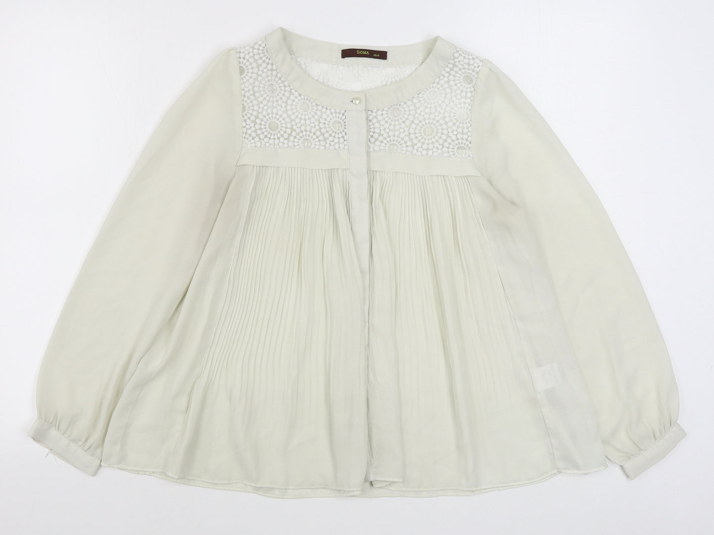 Soma Womens Beige  Polyester Basic Blouse Size S Round Neck