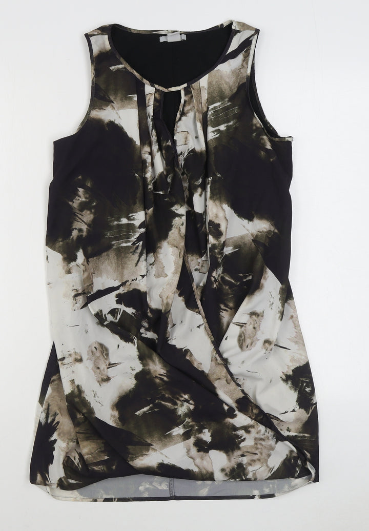 H&M Womens Black Geometric Polyester Basic Blouse Size 8 Boat Neck
