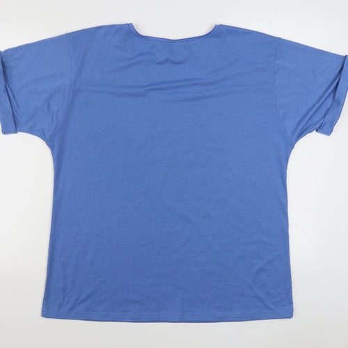 Sheilay Womens Blue  Polyester Basic T-Shirt Size S V-Neck