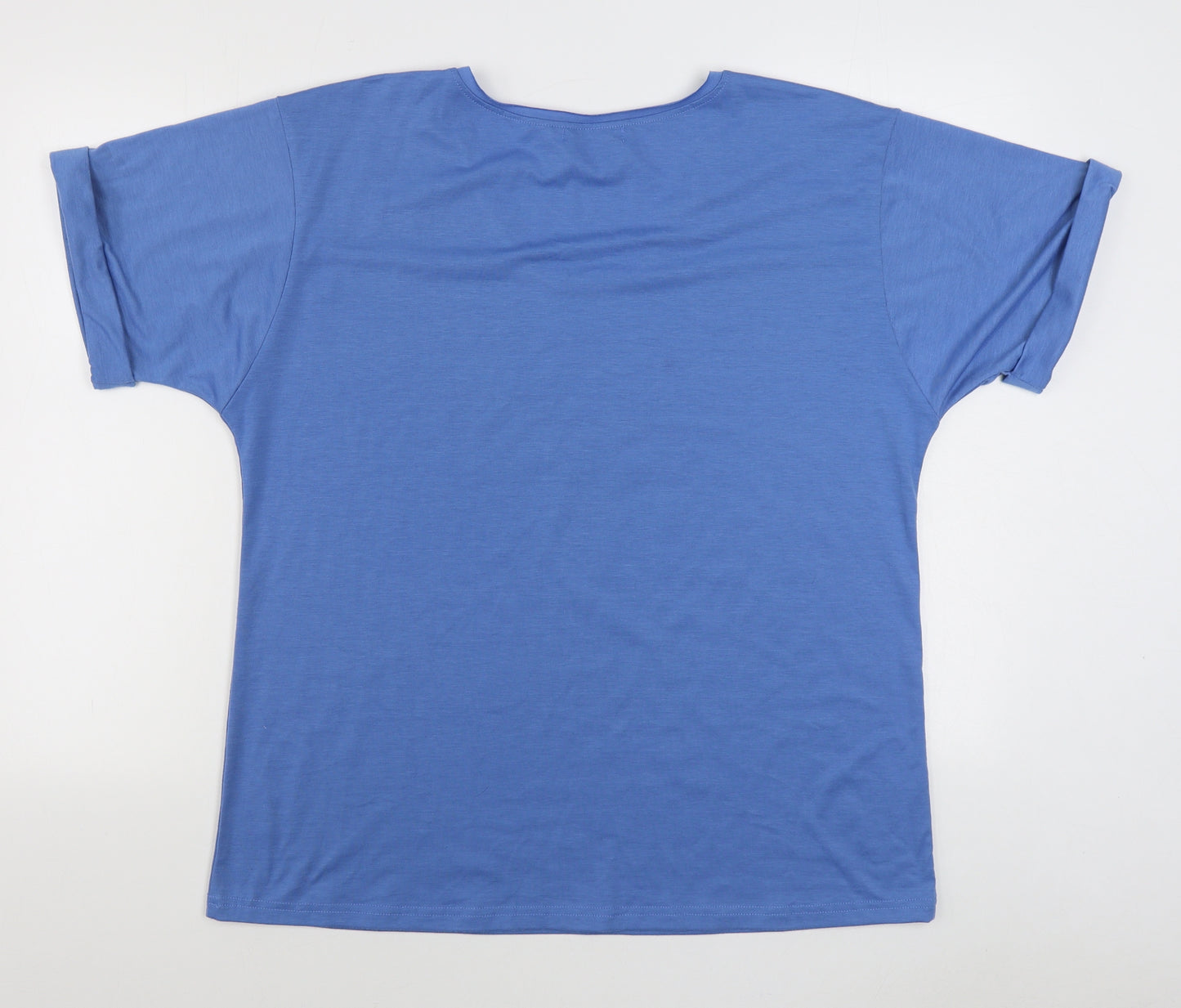 Sheilay Womens Blue  Polyester Basic T-Shirt Size S V-Neck