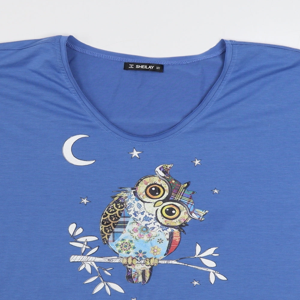 Sheilay Womens Blue  Polyester Basic T-Shirt Size S V-Neck