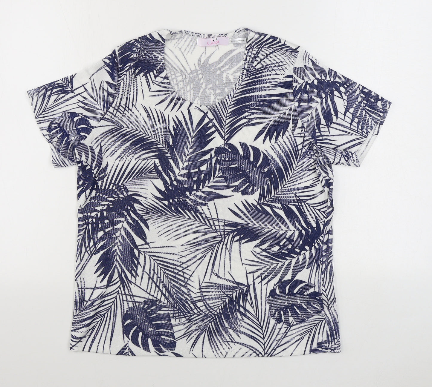 Julipa Womens Blue Floral Polyester Basic T-Shirt Size 12 Scoop Neck