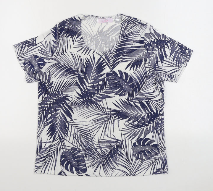 Julipa Womens Blue Floral Polyester Basic T-Shirt Size 12 Scoop Neck