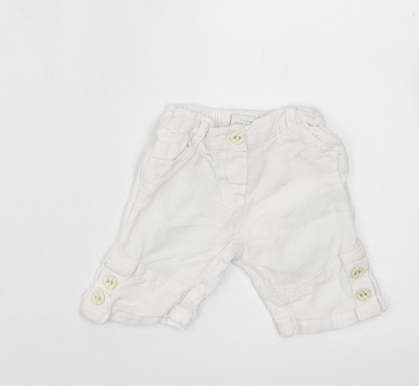 NEXT Girls White  Cotton Cropped Trousers Size 3-6 Months  Button