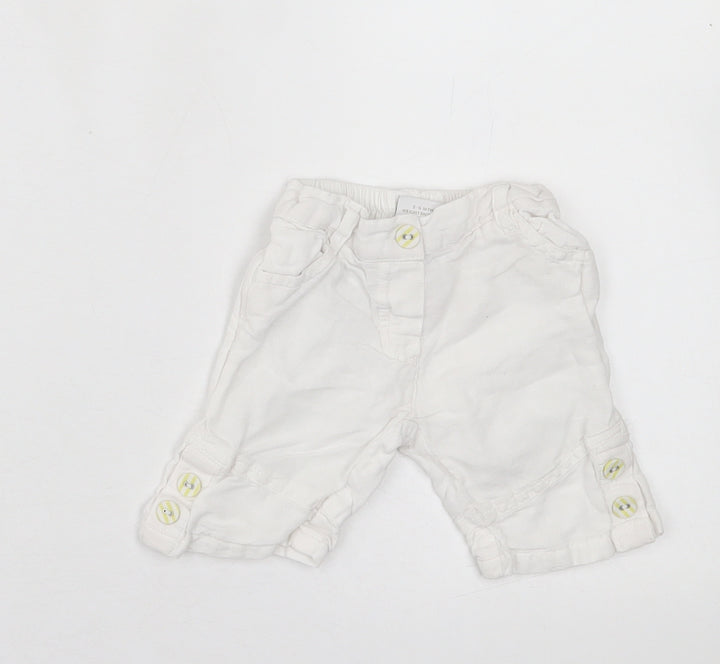 NEXT Girls White  Cotton Cropped Trousers Size 3-6 Months  Button