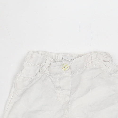 NEXT Girls White  Cotton Cropped Trousers Size 3-6 Months  Button