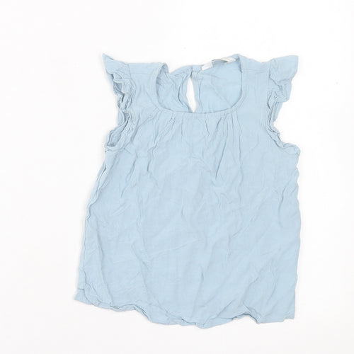 Primark Girls Blue  Viscose Basic Tank Size 5-6 Years Crew Neck Button