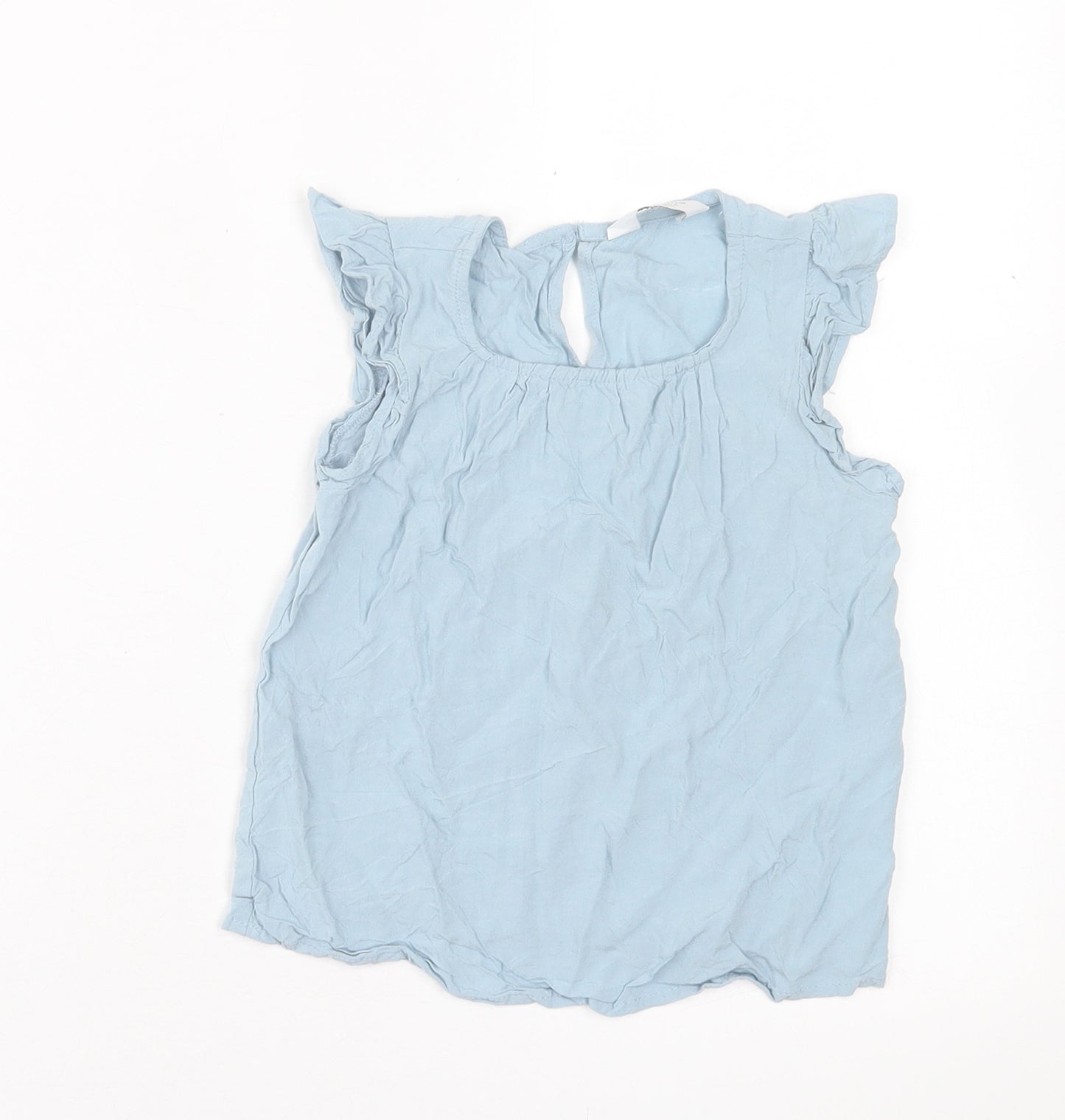 Primark Girls Blue  Viscose Basic Tank Size 5-6 Years Crew Neck Button