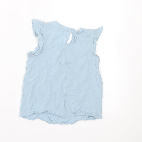 Primark Girls Blue  Viscose Basic Tank Size 5-6 Years Crew Neck Button