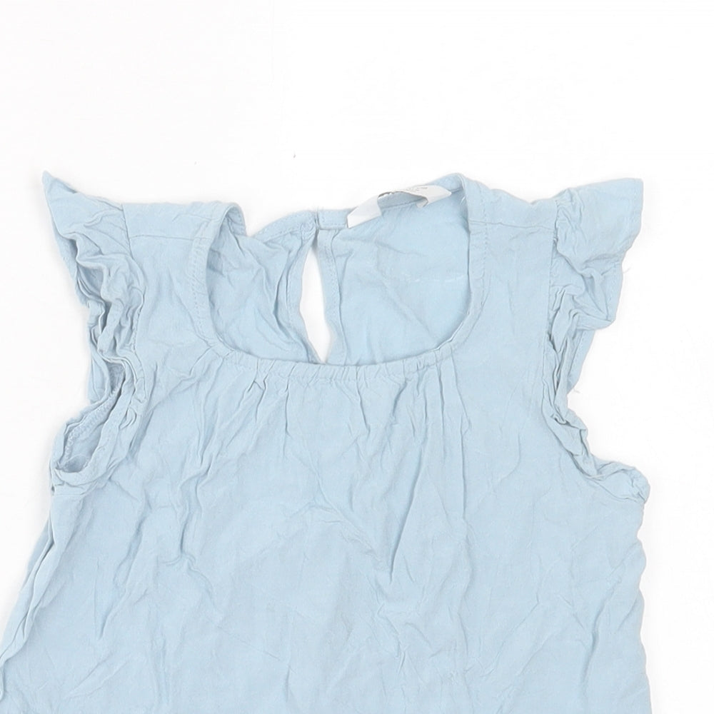 Primark Girls Blue  Viscose Basic Tank Size 5-6 Years Crew Neck Button