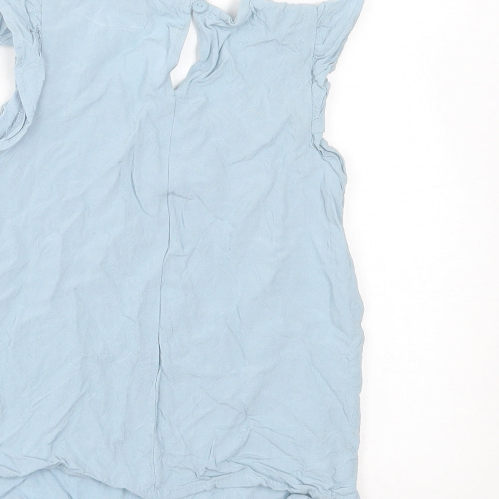Primark Girls Blue  Viscose Basic Tank Size 5-6 Years Crew Neck Button