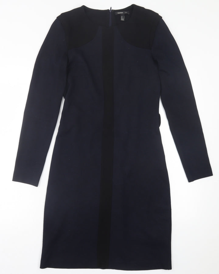 Mango Womens Blue  Viscose A-Line  Size M  Crew Neck Zip